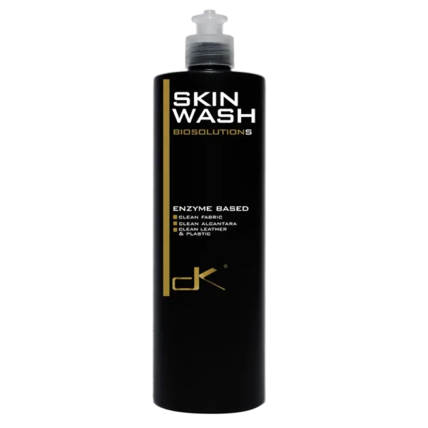 DK Skin Wash Biosolutions enzyme based interior cleaner bottle clean fabric alcantara leather and plastic automotive bio cleaning solution by DK